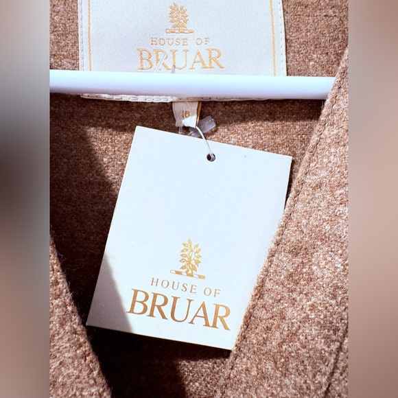 HOUSE OF BRUAR V-Neck Midi Dress with Button Front in Taupe 100% Merino wool 16 - Picture 7 of 8